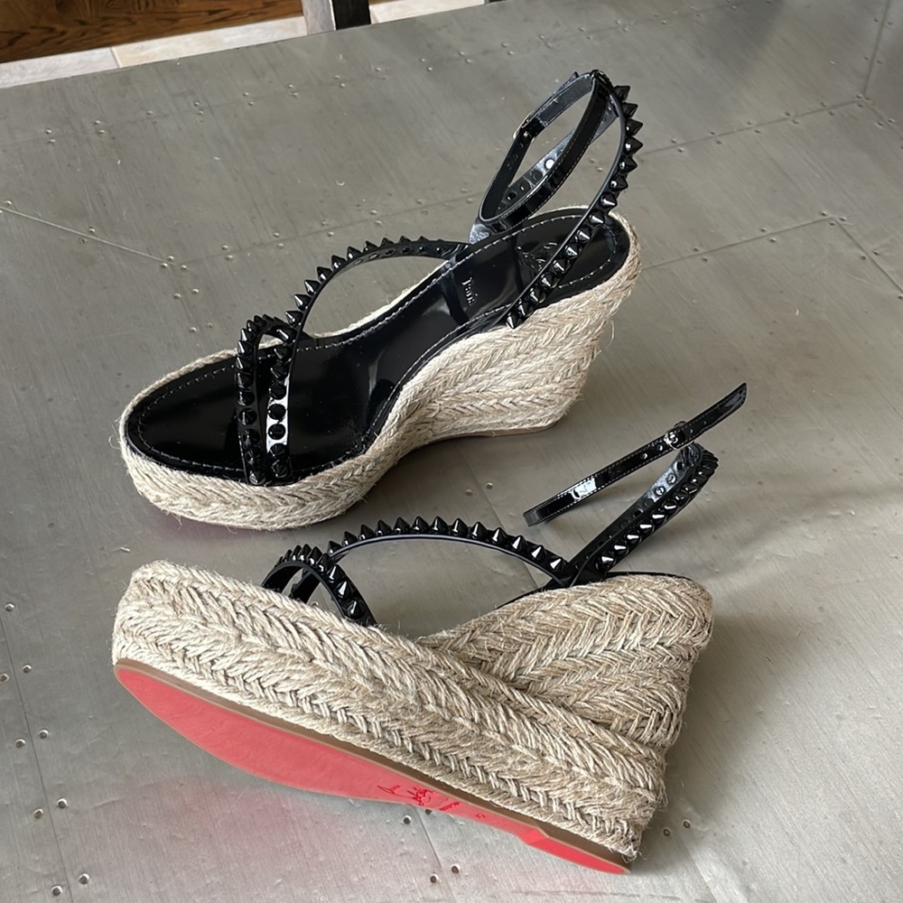 Christian Louboutin mafaldina zeppa black 120mm wedge espadrille sandal sz 39 - Picture 5 of 14